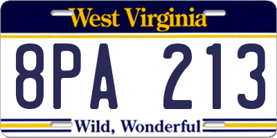 WV license plate 8PA213