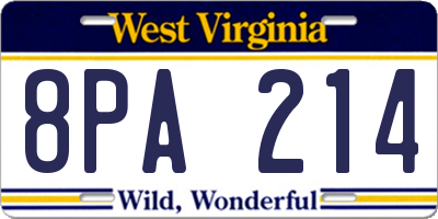WV license plate 8PA214