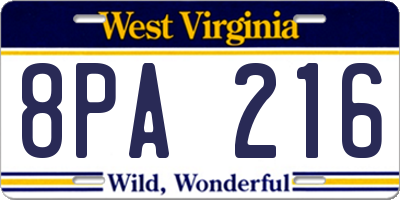 WV license plate 8PA216