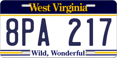 WV license plate 8PA217
