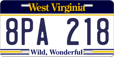 WV license plate 8PA218