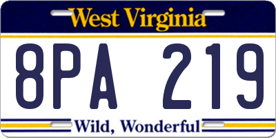 WV license plate 8PA219