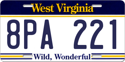 WV license plate 8PA221