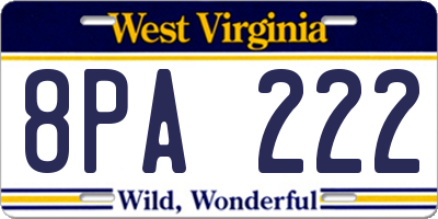 WV license plate 8PA222