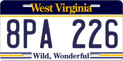 WV license plate 8PA226