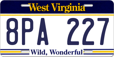 WV license plate 8PA227