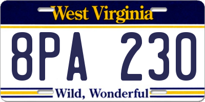 WV license plate 8PA230