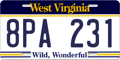 WV license plate 8PA231