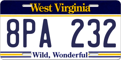 WV license plate 8PA232