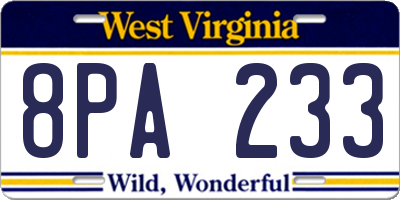 WV license plate 8PA233