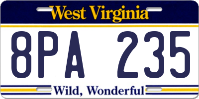 WV license plate 8PA235