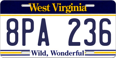 WV license plate 8PA236