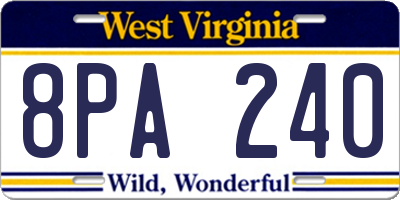 WV license plate 8PA240