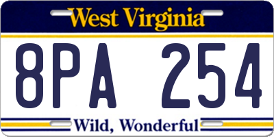 WV license plate 8PA254