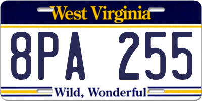 WV license plate 8PA255