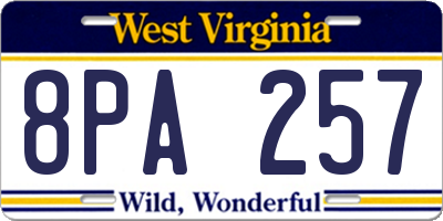 WV license plate 8PA257