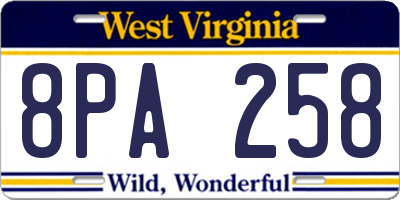WV license plate 8PA258