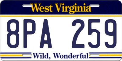 WV license plate 8PA259