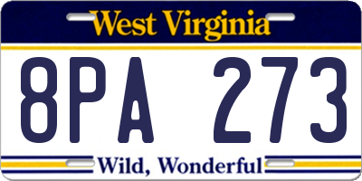 WV license plate 8PA273