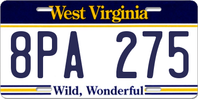 WV license plate 8PA275