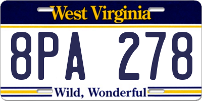 WV license plate 8PA278