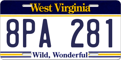 WV license plate 8PA281