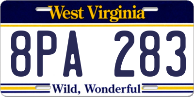 WV license plate 8PA283