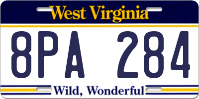 WV license plate 8PA284