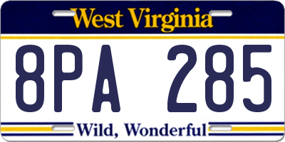 WV license plate 8PA285