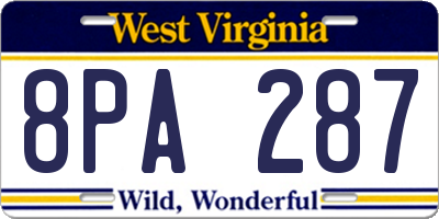 WV license plate 8PA287