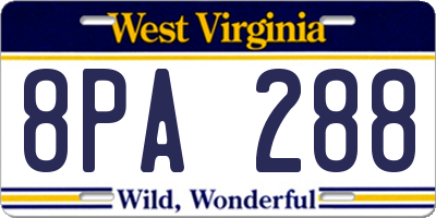 WV license plate 8PA288