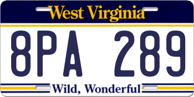 WV license plate 8PA289