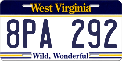 WV license plate 8PA292