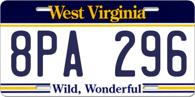 WV license plate 8PA296