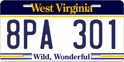 WV license plate 8PA301