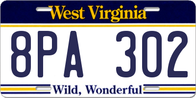 WV license plate 8PA302