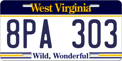 WV license plate 8PA303