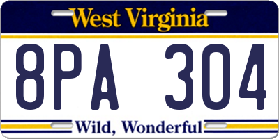WV license plate 8PA304