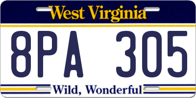 WV license plate 8PA305
