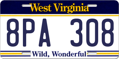 WV license plate 8PA308