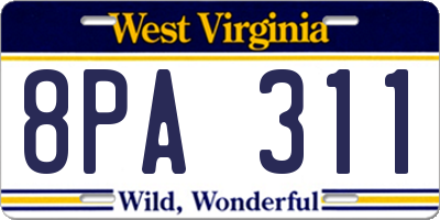 WV license plate 8PA311