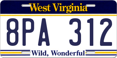WV license plate 8PA312
