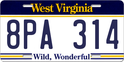 WV license plate 8PA314