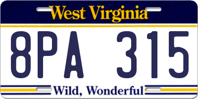WV license plate 8PA315