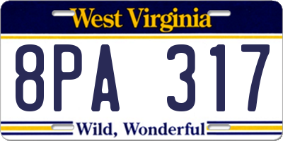 WV license plate 8PA317