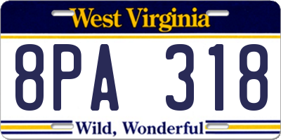 WV license plate 8PA318