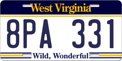 WV license plate 8PA331