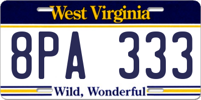 WV license plate 8PA333
