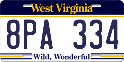 WV license plate 8PA334