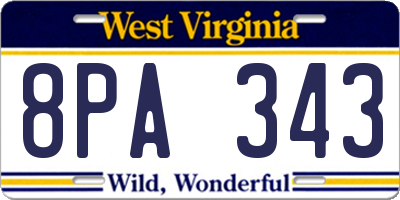 WV license plate 8PA343